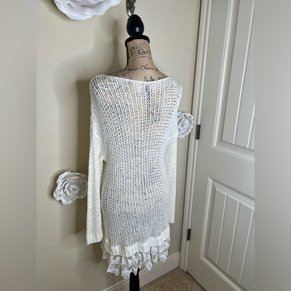 NTM: Entro Open Weave Knit Crochet Layered Lace Cream Tunic Sweater Sz M - Picture 14 of 16